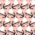 Arctic tern on anchor seamless pattern on pink. Art design stock vector illustration Royalty Free Stock Photo